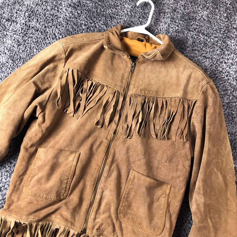 Cooper Jacket Mens Medium Brown Suede Leather Fringe Western Bomber Lined